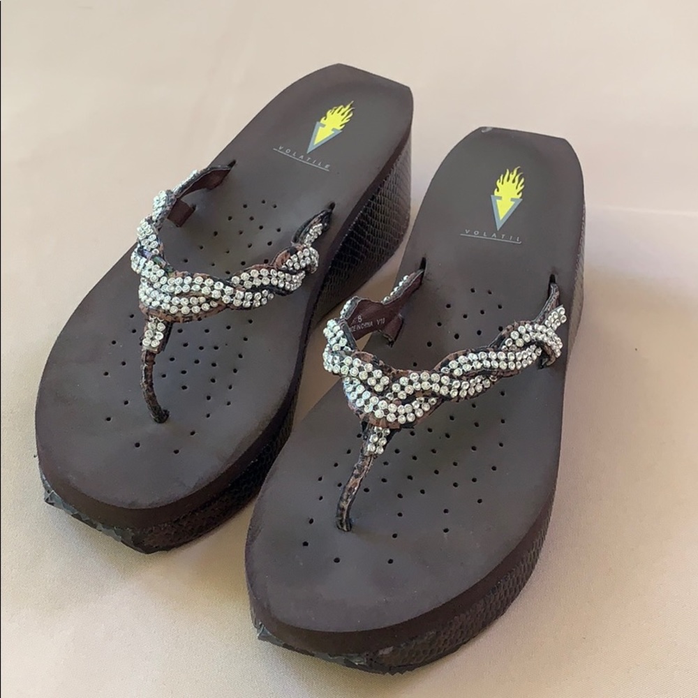 Volatile Flip-Flop Sandal Wedges in Brown